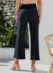 High Waist Down Button Pant Women's Clothing