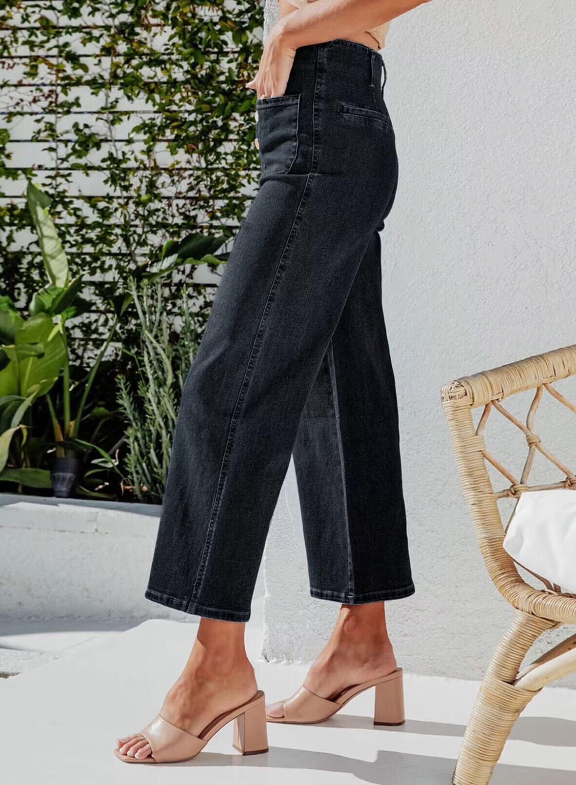 High Waist Down Button Pant Women's Clothing
