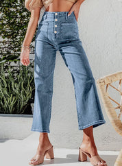 High Waist Down Button Pant Women's Clothing
