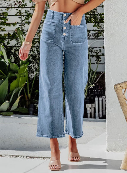 High Waist Down Button Pant Light Blue Women's Clothing