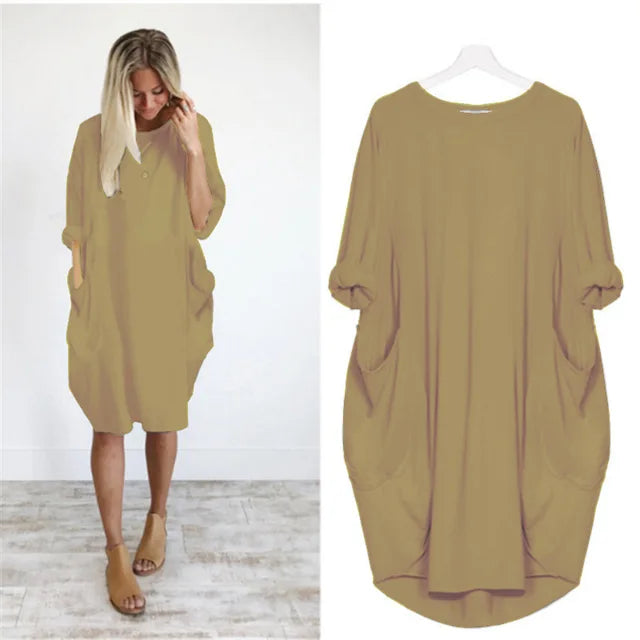 Matilda | Elegant Tummy Covering Dress Khaki Dress
