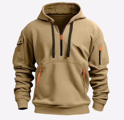 Dropped Shoulder Hooded Sweatshirt Khaki Sweatshirt