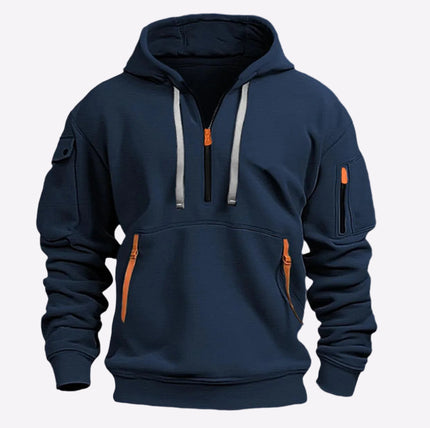 Dropped Shoulder Hooded Sweatshirt Navy Blue Sweatshirt