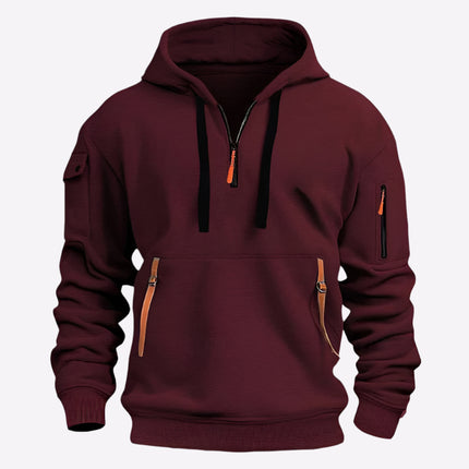 Dropped Shoulder Hooded Sweatshirt Wine Red Sweatshirt