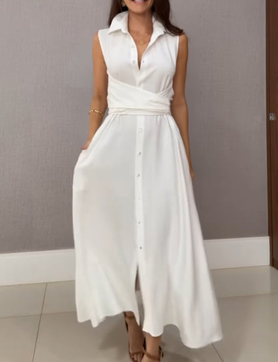 Elegant Tie Front Midi Dress Women's Fashion Dresses