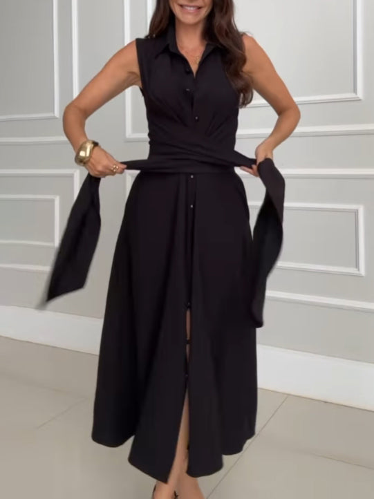 Elegant Tie Front Midi Dress Women's Fashion Dresses