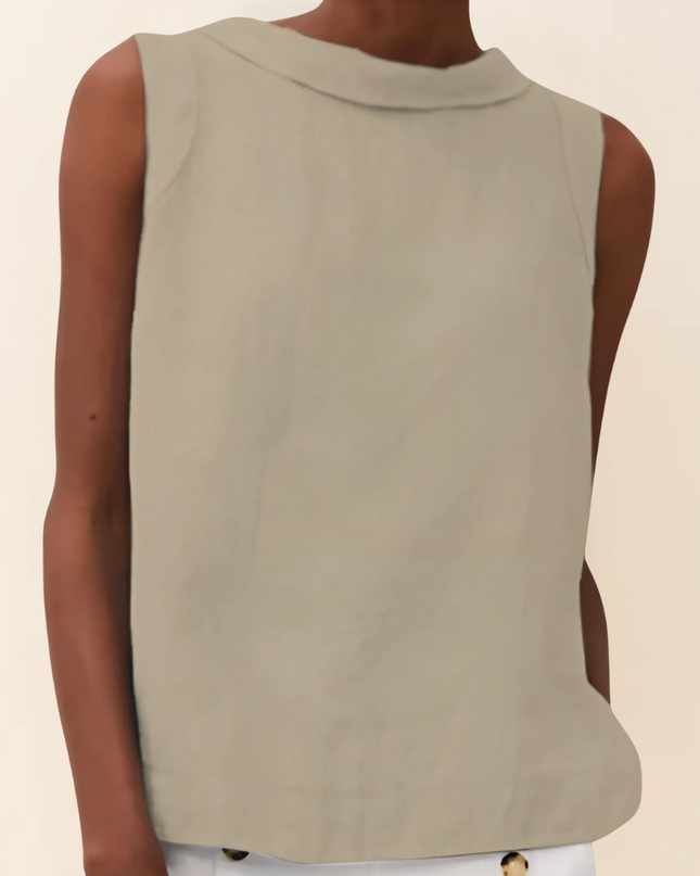 Kleah – Sleek Summer Collar Top Beige