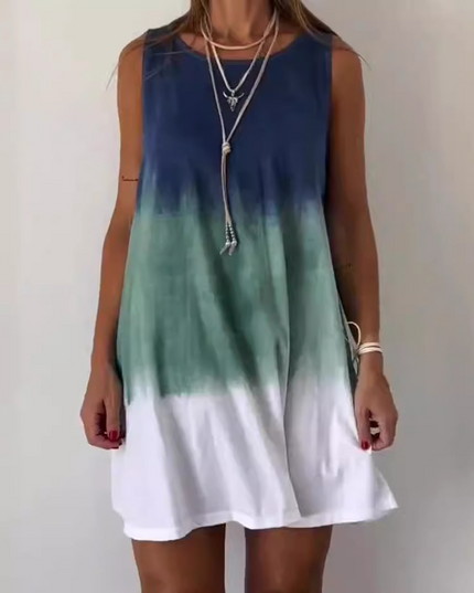Josie - Gradient Tie Dye Print Mini Dress Blue