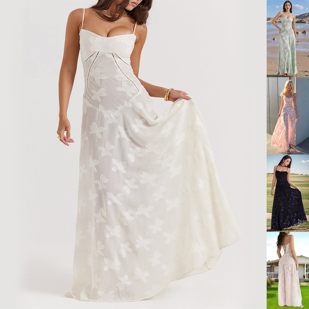 Elegant Floral Lace-Up Maxi Dress – Summer Party & Evening Wear Dresses