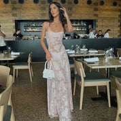 Elegant Floral Lace-Up Maxi Dress – Summer Party & Evening Wear Dresses