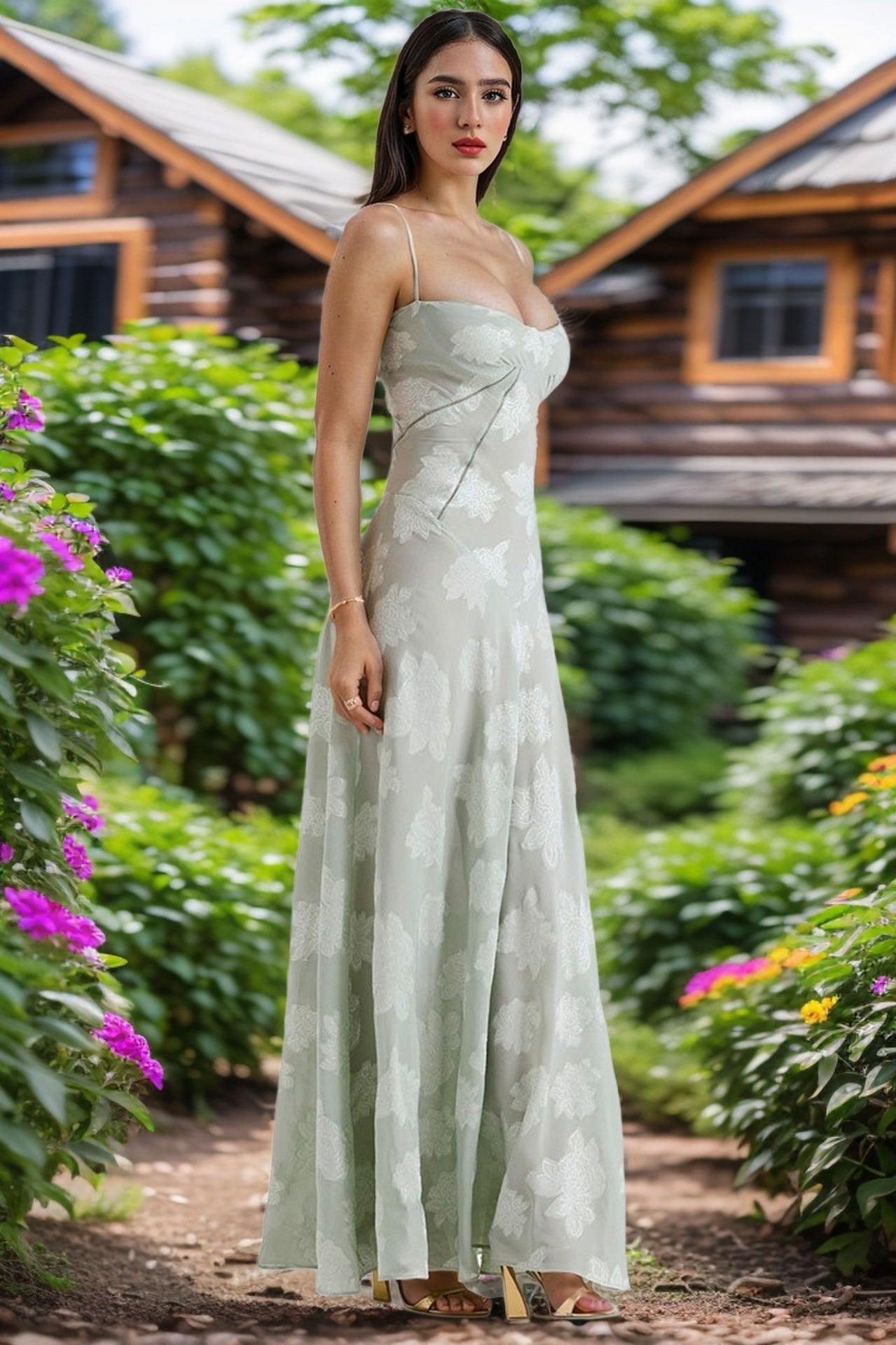 Elegant Floral Lace-Up Maxi Dress – Summer Party & Evening Wear Dresses
