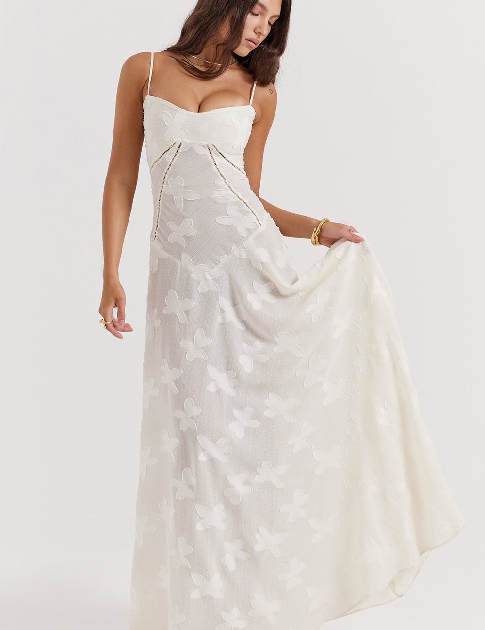 Elegant Floral Lace-Up Maxi Dress – Summer Party & Evening Wear White Dresses