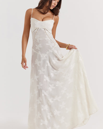 Elegant Floral Lace-Up Maxi Dress – Summer Party & Evening Wear White Dresses