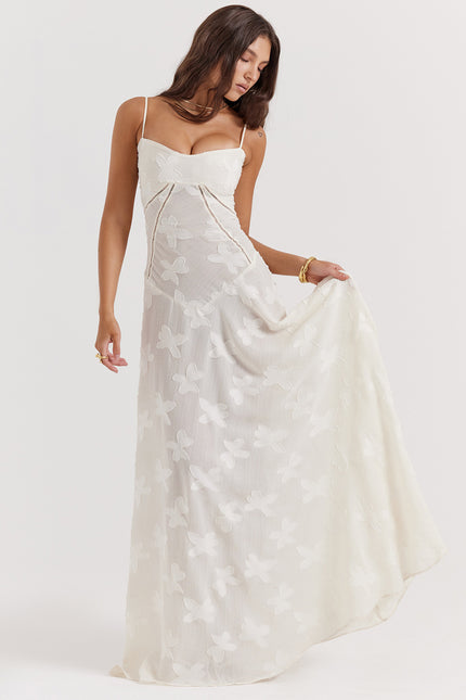 Elegant Floral Lace-Up Maxi Dress – Summer Party & Evening Wear White Dresses