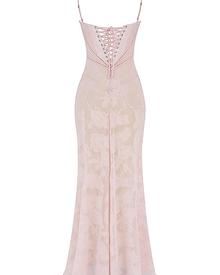 Elegant Floral Lace-Up Maxi Dress – Summer Party & Evening Wear Dresses
