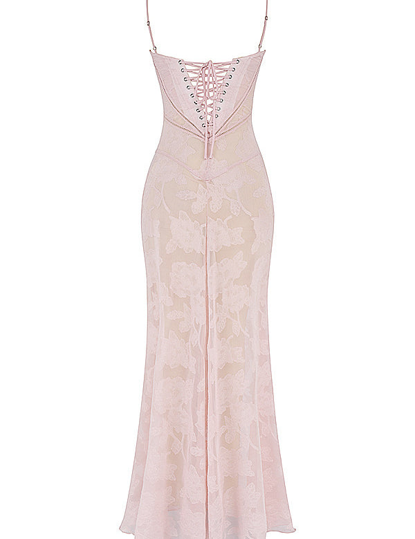 Elegant Floral Lace-Up Maxi Dress – Summer Party & Evening Wear Dresses