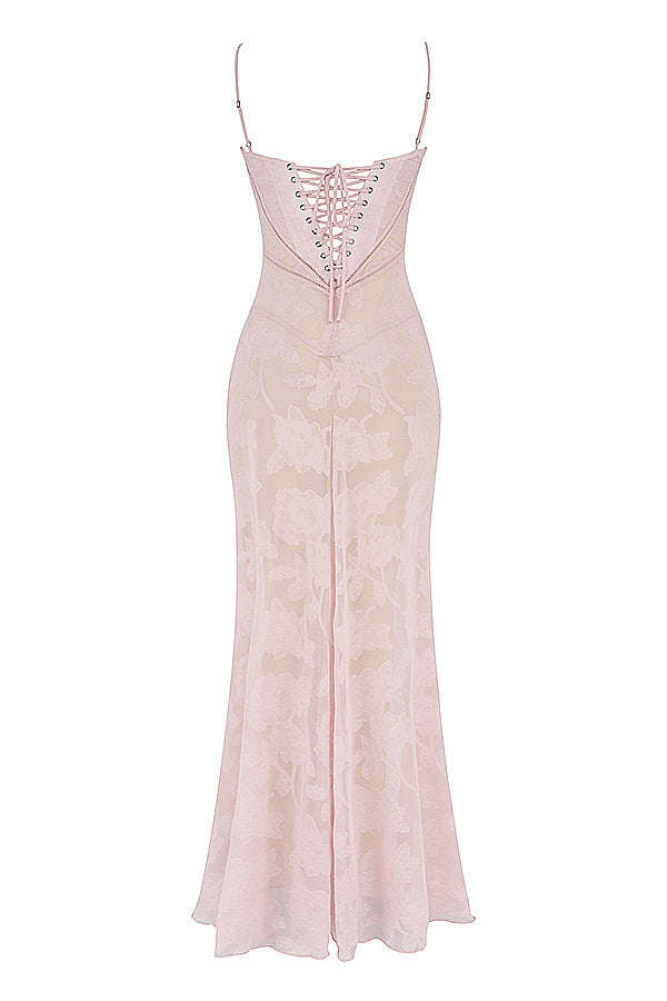 Elegant Floral Lace-Up Maxi Dress – Summer Party & Evening Wear Dresses