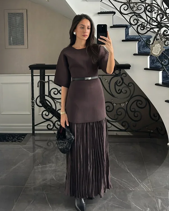 Elegant O-Neck Short Sleeve Maxi Dress Dresses