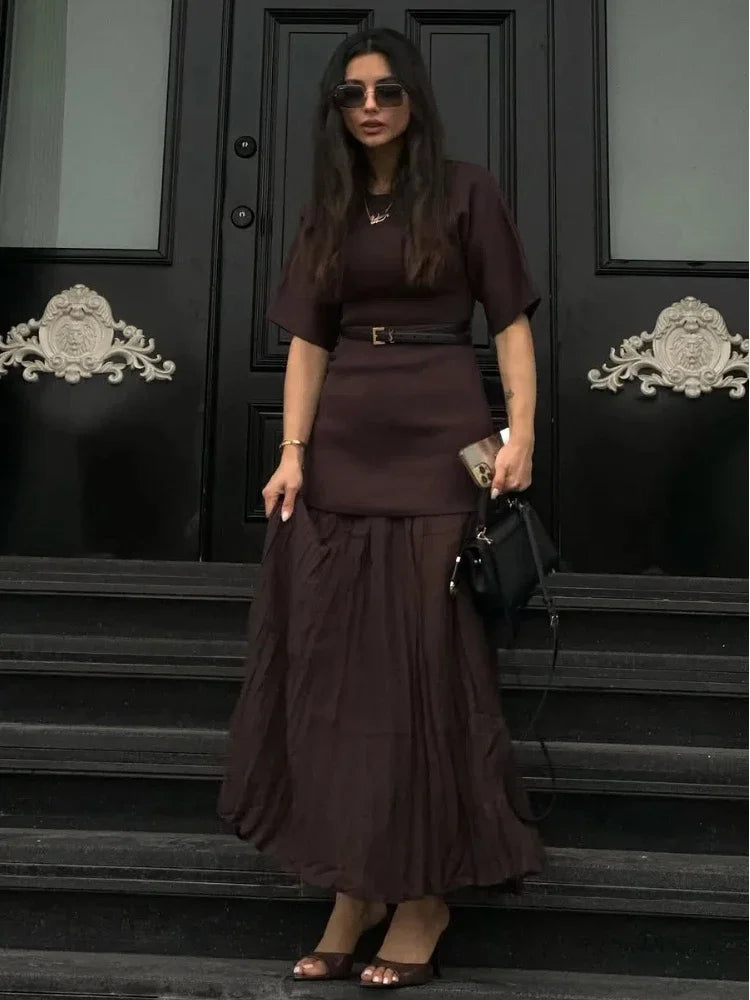 Elegant O-Neck Short Sleeve Maxi Dress Dresses