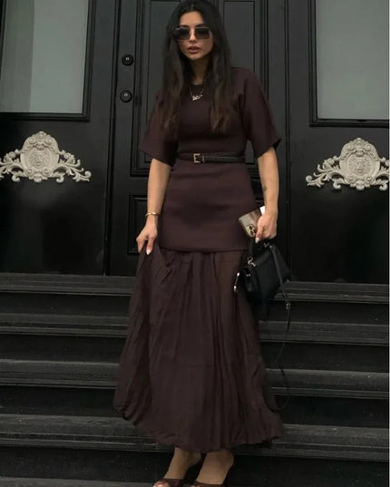 Elegant O-Neck Short Sleeve Maxi Dress Dresses
