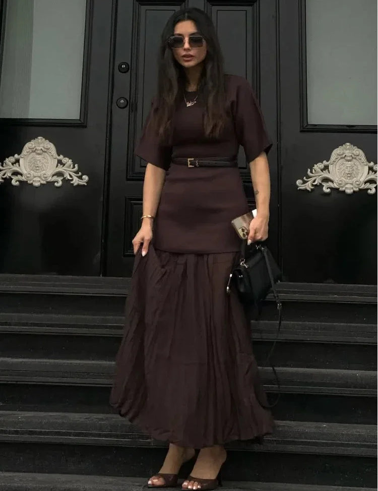 Elegant O-Neck Short Sleeve Maxi Dress Dresses