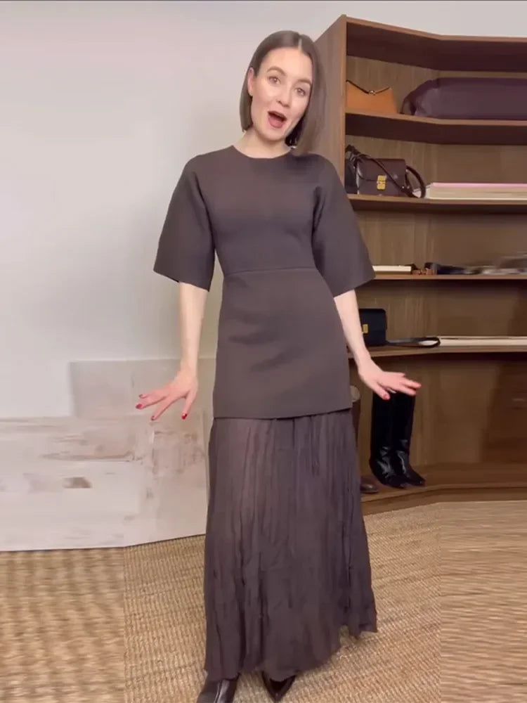 Elegant O-Neck Short Sleeve Maxi Dress Dresses