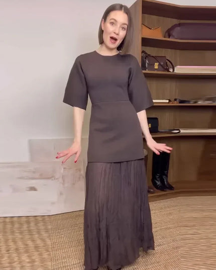 Elegant O-Neck Short Sleeve Maxi Dress Dresses