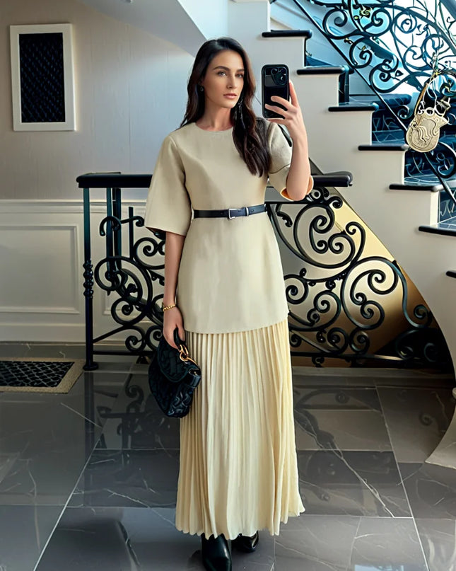 Elegant O-Neck Short Sleeve Maxi Dress green dress Dresses