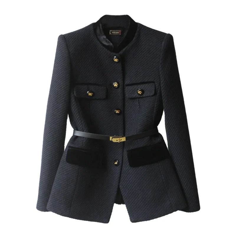 Elegant Wool-Blend Office Jacket Black Jackets