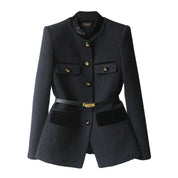 Elegant Wool-Blend Office Jacket Black Jackets
