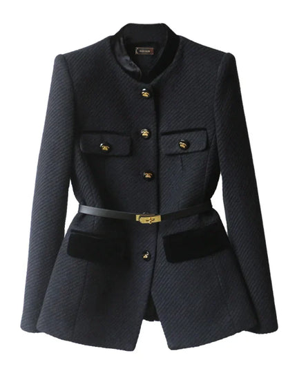 Elegant Wool-Blend Office Jacket Black Jackets