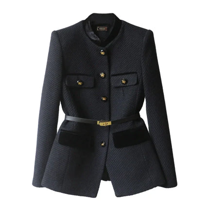 Elegant Wool-Blend Office Jacket Black Jackets