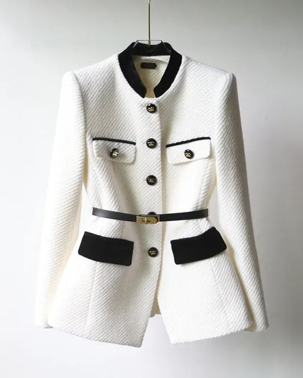 Elegant Wool-Blend Office Jacket White Jackets