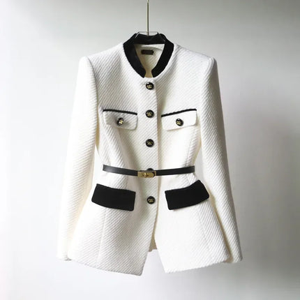 Elegant Wool-Blend Office Jacket White Jackets