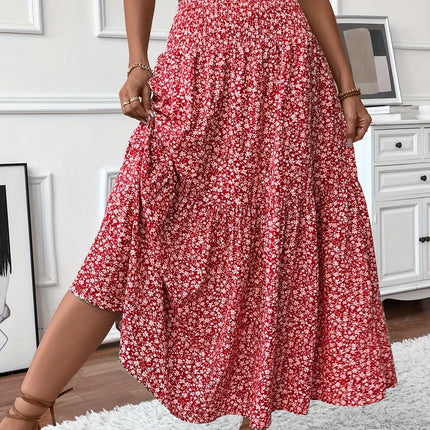 Elena Ditsy Floral Skirt Red