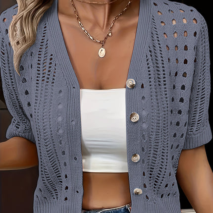 Elena Hollow Knit Cardigan Grey Cardigan