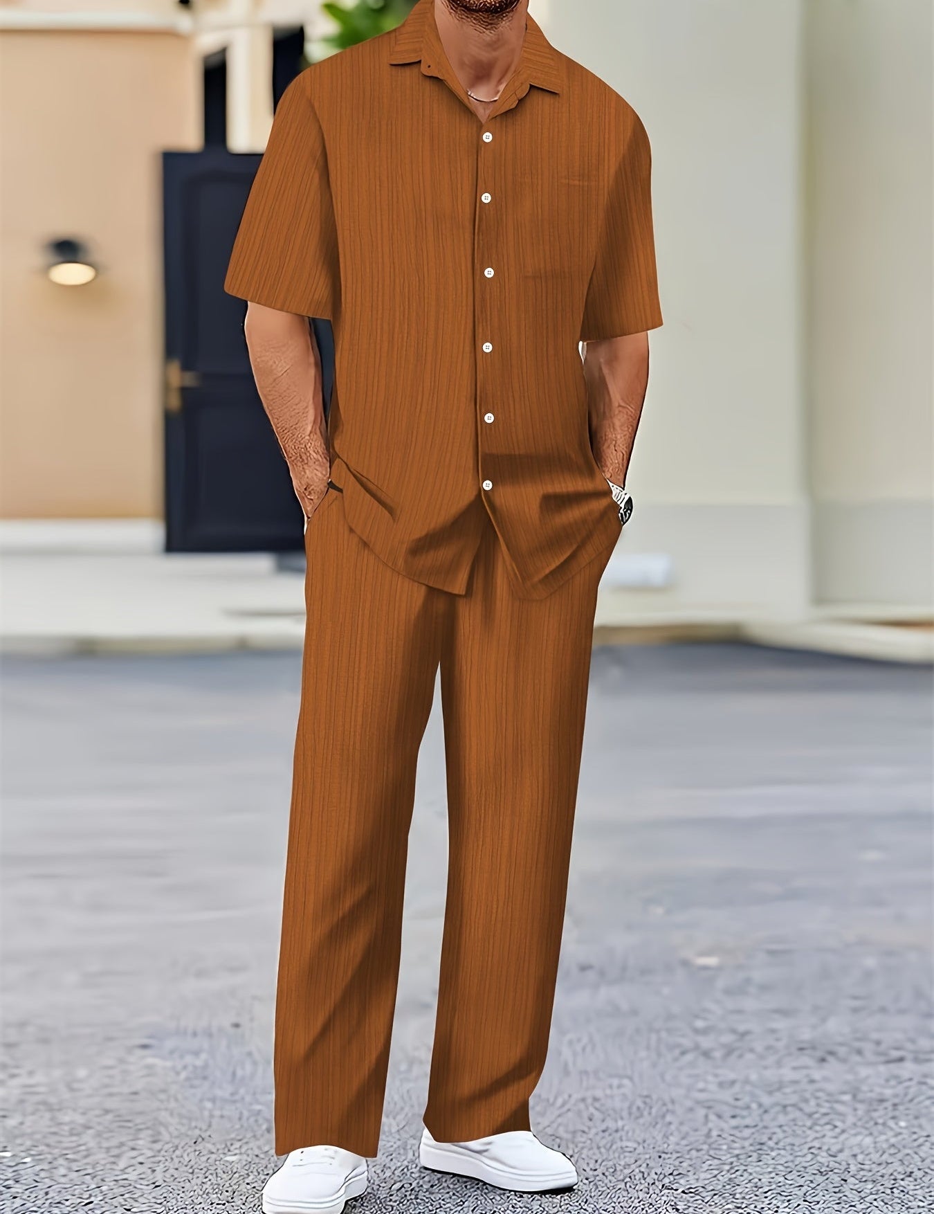 Elias Striped Two-Piece Summer Set Coffee