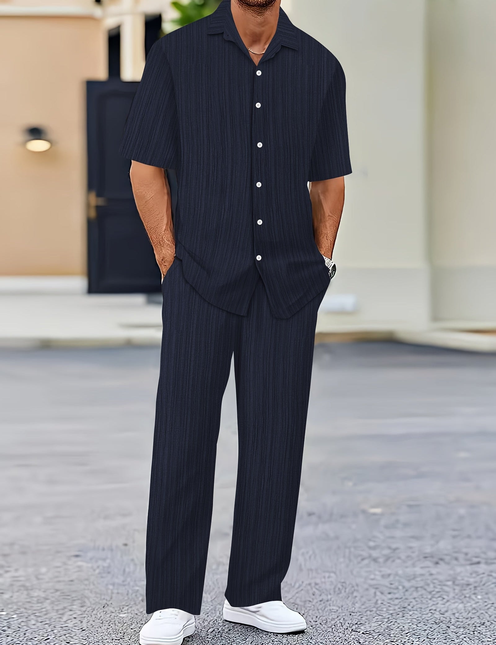Elias Striped Two-Piece Summer Set Navy Blue