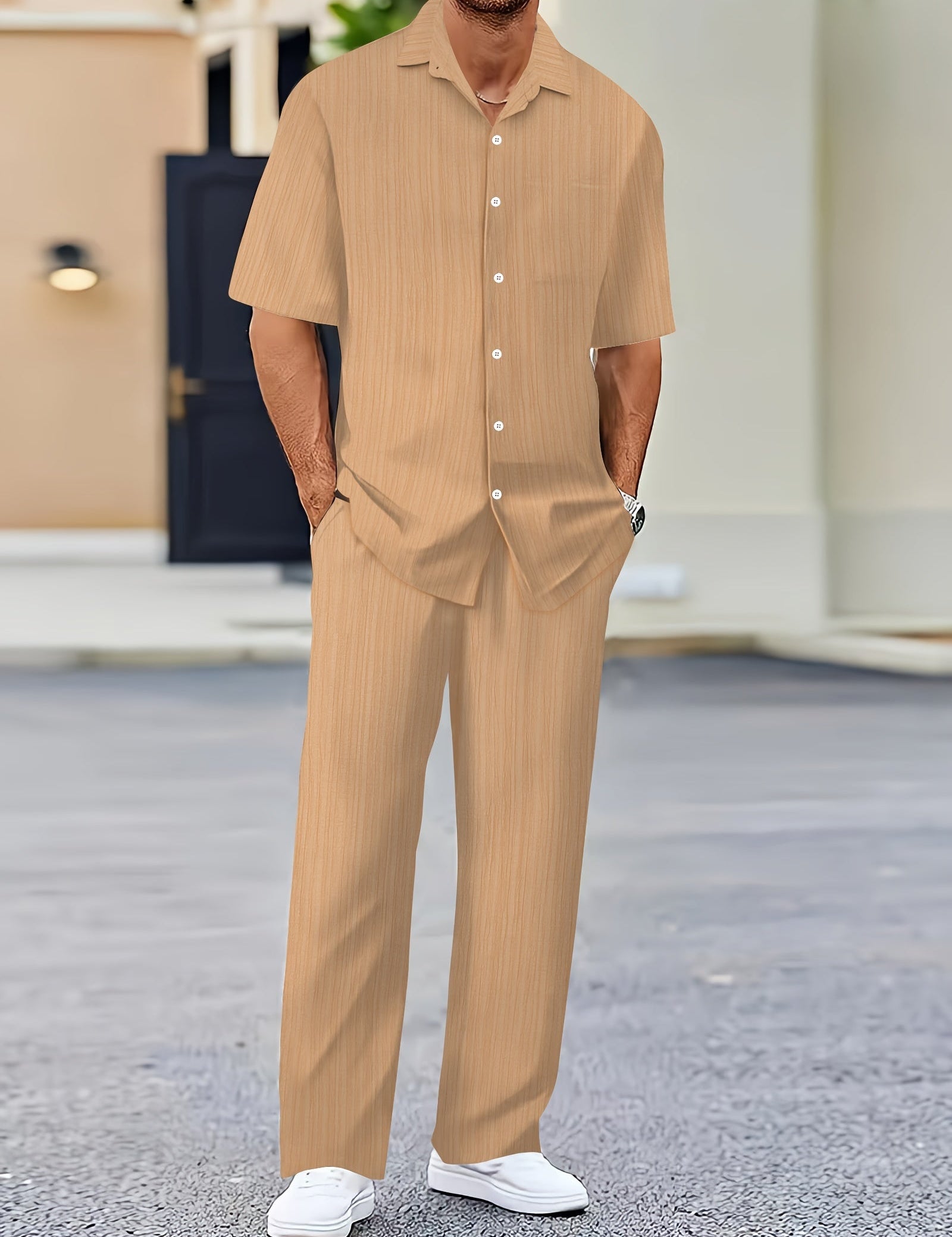 Elias Striped Two-Piece Summer Set Khaki