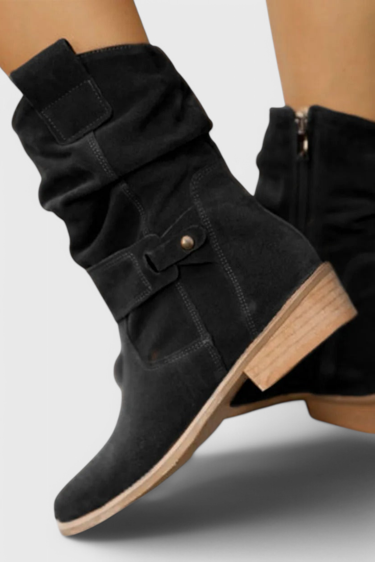 Aira Classic Suede Ankle Booties Black Boots