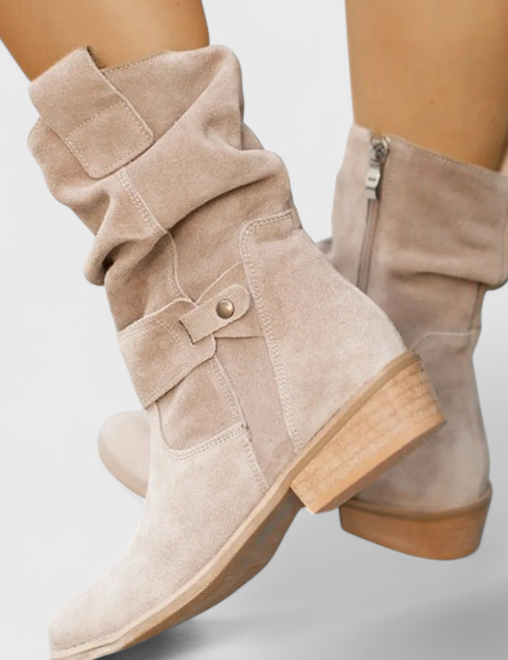 Aira Classic Suede Ankle Booties Beige Boots