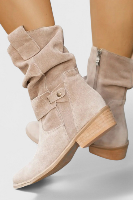 Aira Classic Suede Ankle Booties Beige Boots