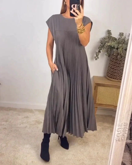 Gisela- Pleated Midi Dress Grey Dress