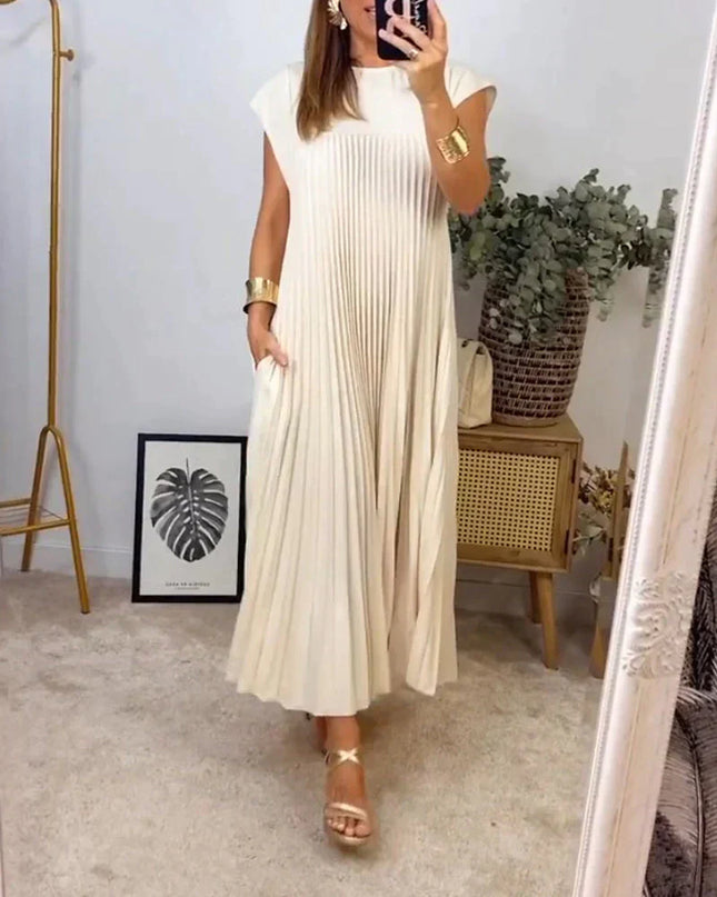 GISELA - Exotic pleated dress Beige Dress