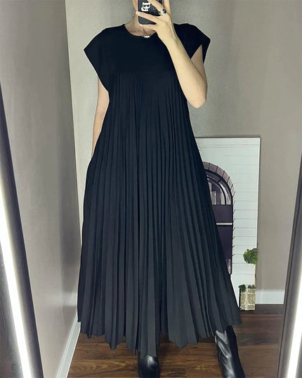 Gisela- Pleated Midi Dress Black Dress