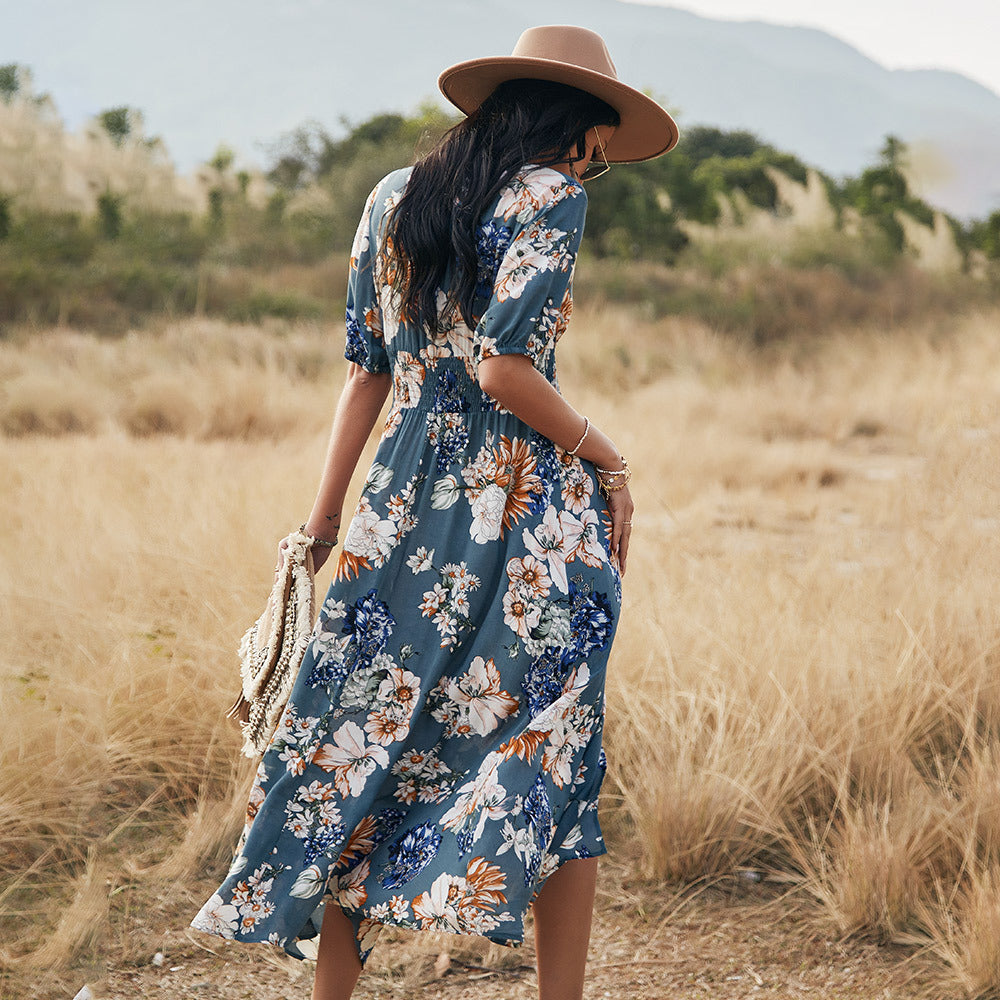Floral V-Neck Summer Beach Dress Dresses