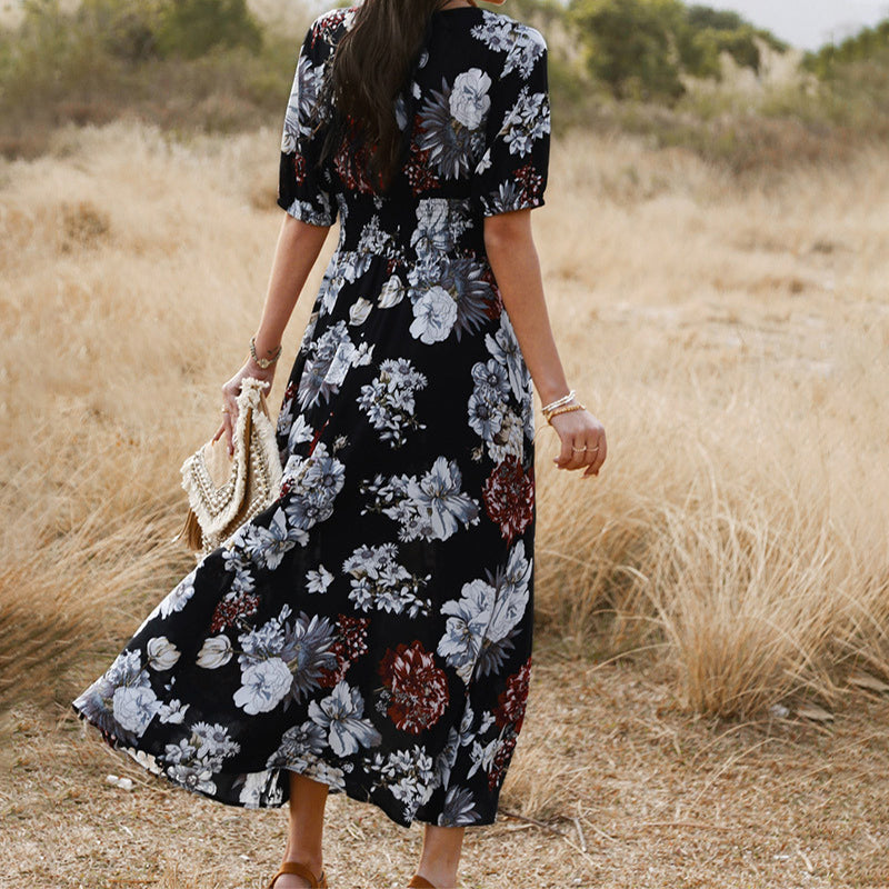 Floral V-Neck Summer Beach Dress Dresses