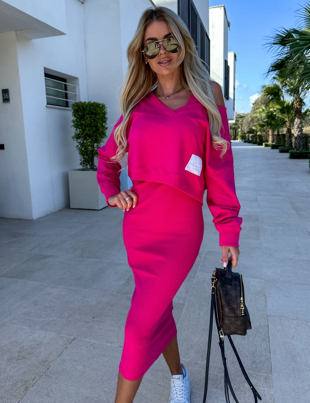 Margot | Casual Sweatshirt And Dress Set Hot pink Dresses