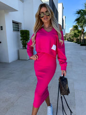 Margot | Casual Sweatshirt And Dress Set Hot pink Dresses