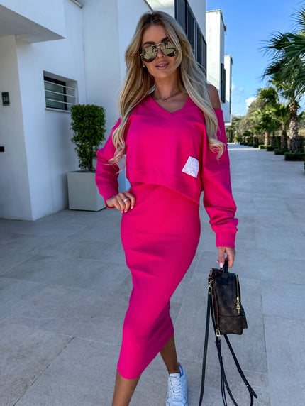 Margot | Casual Sweatshirt And Dress Set Hot pink Dresses